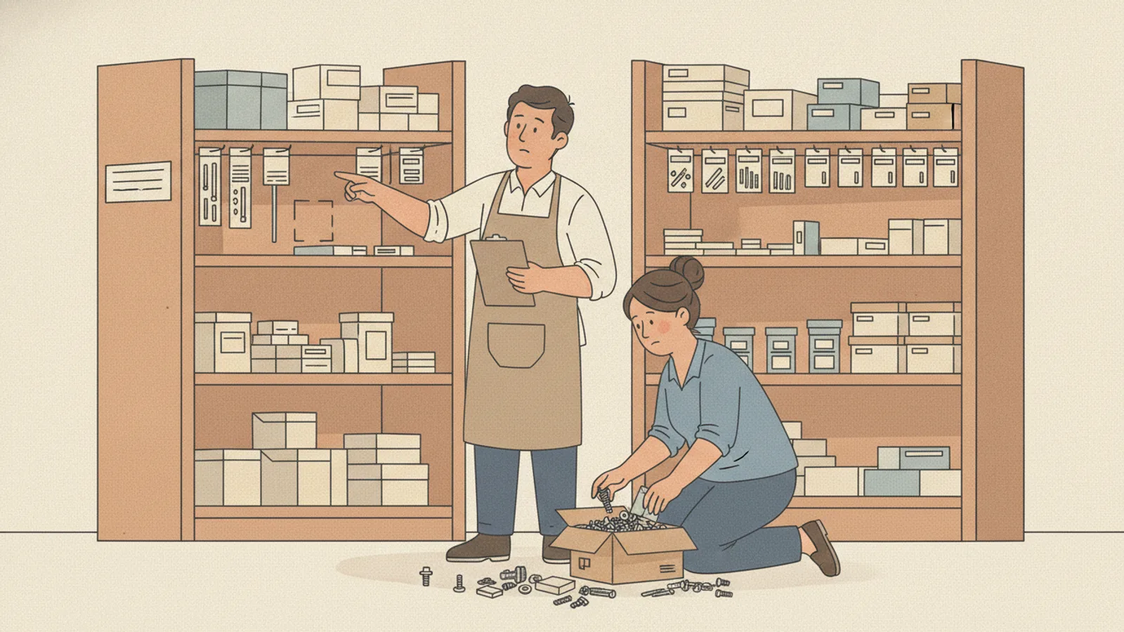 Escena del problema: Cómo Poner Orden con Códigos de Productos Útiles en tu Ferretería